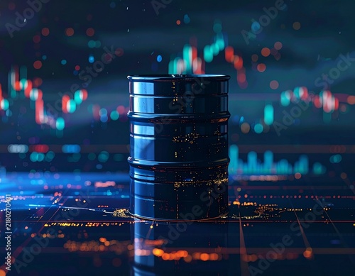 Oil Barrel with Financial Market Chart, Crude Oil Price and Energy Investment Concept