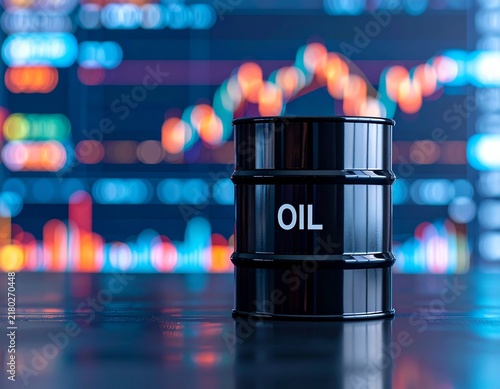 Oil Barrel with Financial Market Chart, Crude Oil Price and Energy Investment Concept