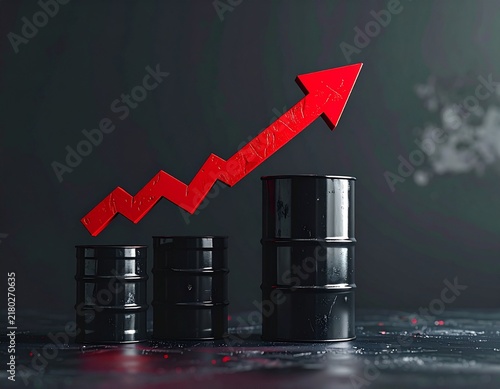 Oil Barrels with Rising Arrow, Crude Oil Price Increase and Energy Market Concept