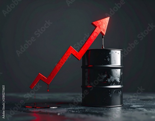 Oil Barrels with Rising Arrow, Crude Oil Price Increase and Energy Market Concept