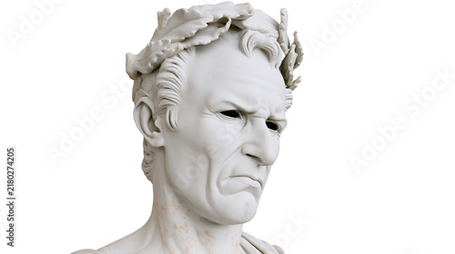 Quadro su tela Marble bust of Julius Caesar wearing a laurel wreath, isolated on transparent ba
