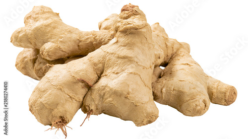 Cuadro en lienzo Raw ginger rhizomes with textured brown skin, isolated on transparent background