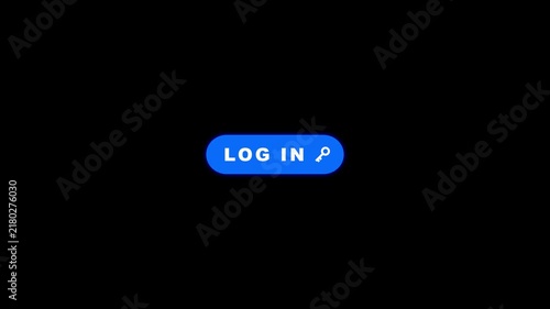 Blue neon log in button pulsing text and fading key icon loop animation on black background