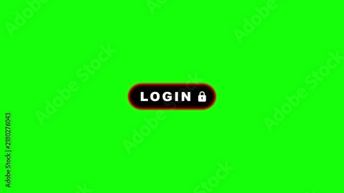 Red neon login button pulsing text and fading padlock icon loop animation on green screen