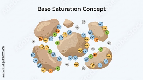 Detailed base saturation concept diagram illustrating soil science theory and mineral cation exchange chemistry