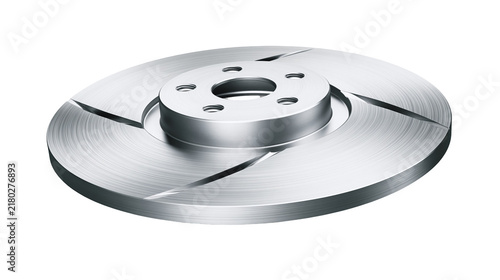 Fotografie Slotted metal brake rotor with brushed surface, isolated on transparent backgrou