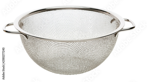 Cuadro en lienzo Shiny metal colander with two handles, isolated on transparent background