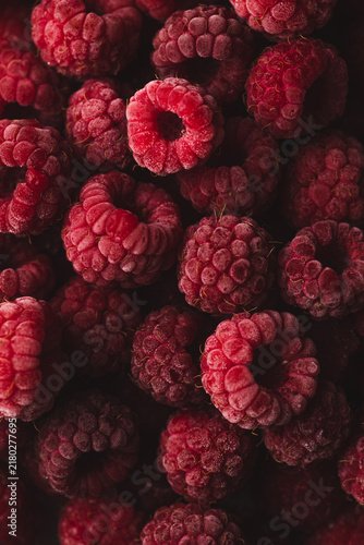 Frozen raspberries covered with frost