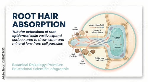 A Detailed Scientific Infographic Explaining Root Hair Water Absorption.