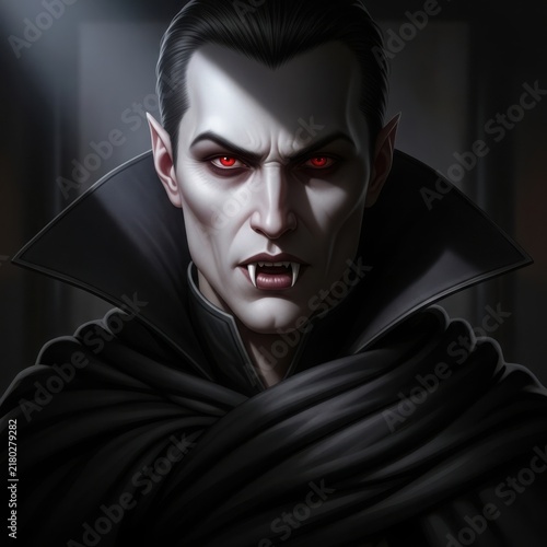 Dark vampire with glowing red eyes