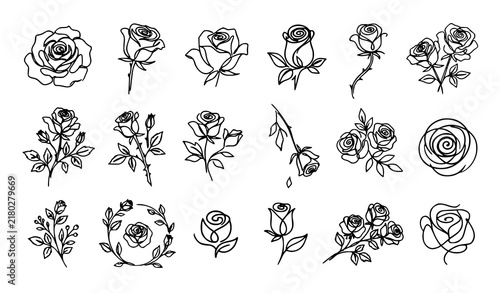 Modern Rose Flower Continuous Drawing Botanical Line Art Editable EPS Vector Pack