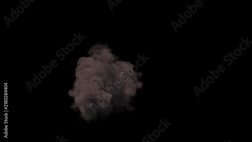 Ground Explosion in varying Yellow and Orange Flames and Dense Grey Smoke with slow dissipation on a black background