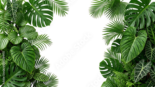 Tropical jungle leaves frame isolated on transparent background