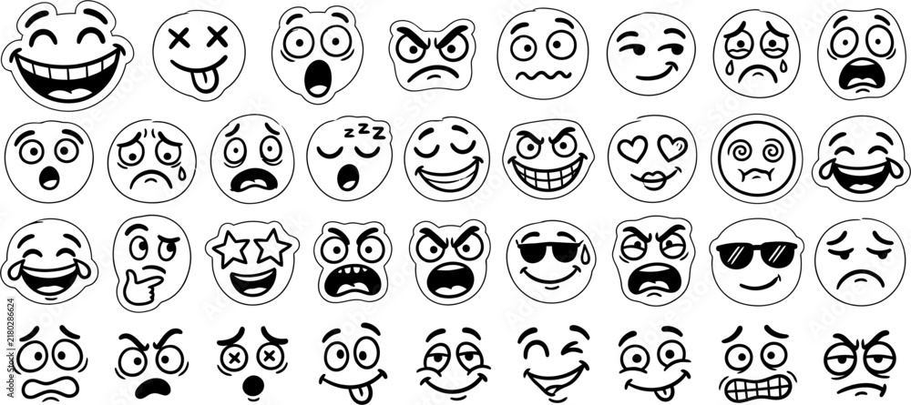 Obraz premium Hand Drawn Cartoon Emoji Faces with Various Expressions