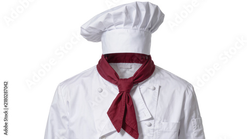 Foto White chef uniform with red neckerchief, isolated on transparent background