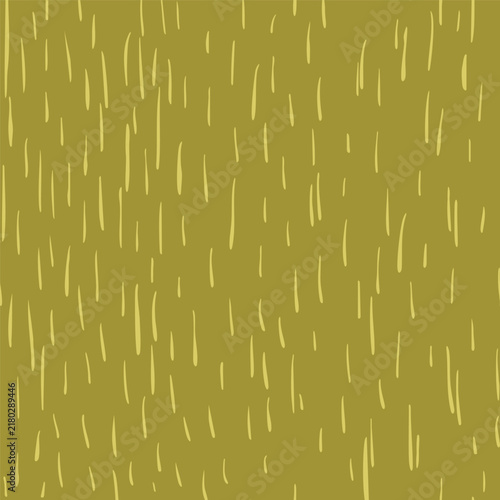 Monochrome seamless vector abstract texture pattern featuring hand-drawn vertical brush strokes, ink hatches, and dashed rain elements. Minimalist organic noise design in trendy autumn olive green and