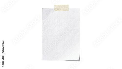 Canvastavla Crinkled white paper note held by beige tape, isolated on transparent background