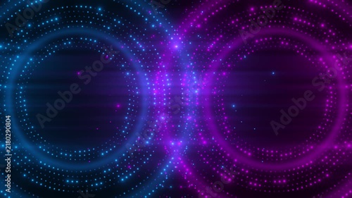 Futuristic Blue and Magenta Neon Particle Circles on Dark Digital Background
