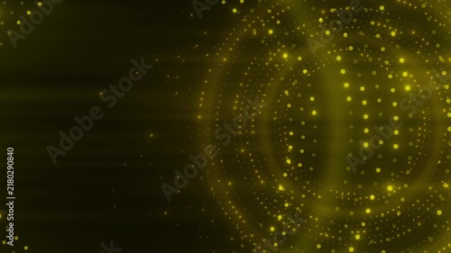 Abstract Golden Particle Sphere with Glowing Digital Dots on Dark Background