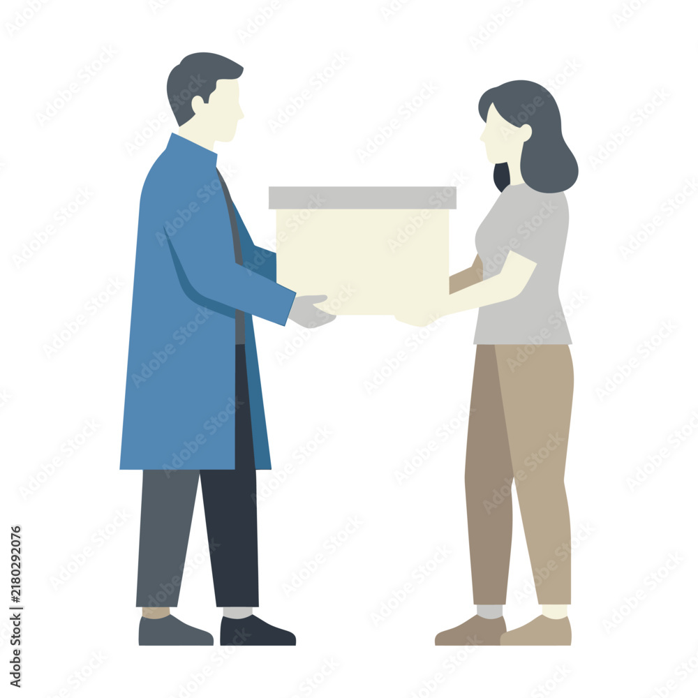 Obraz premium Man and woman exchanging package or box outdoors