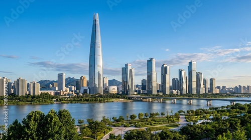 Seoul skyline featuring Lotte World Tower and Han River