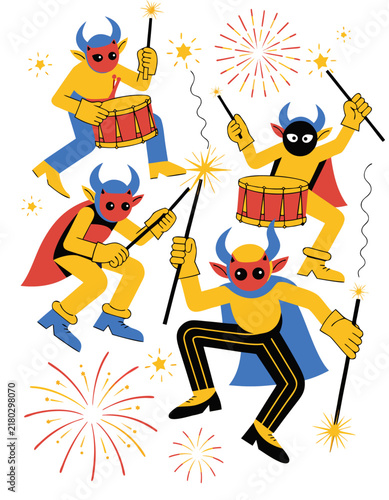 Correfoc Fire Run La Mercè Festival Vector Illustration