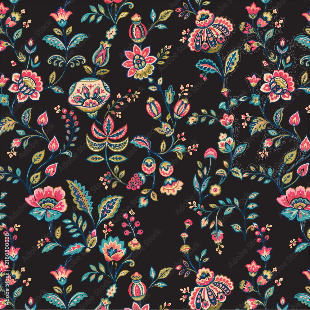 Fototapeta premium Textile Tresing Design Seamless All Over Flowers Design Pattern Background Abstract Design