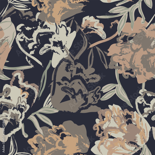 Classic Brown Brushstroke Floral seamless pattern design
