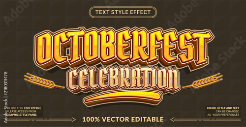 Octoberfest Celebration 3D editable text effect vector template for beer festival posters, event banners, and autumn celebration graphics. Fully customizable graphic style.