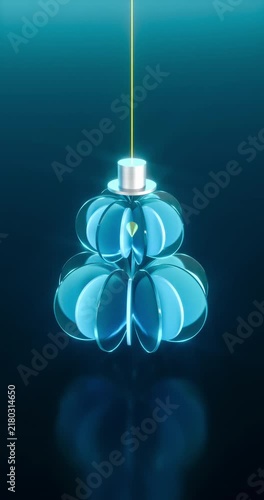 3D abstract hanging Christmas snowman with glass layers on dark background. 4k seamless loop animation.