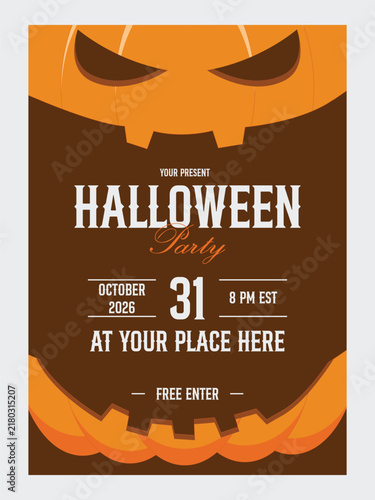 Flyer template with pumpkin halloween illustration. Invitation template for halloween event.