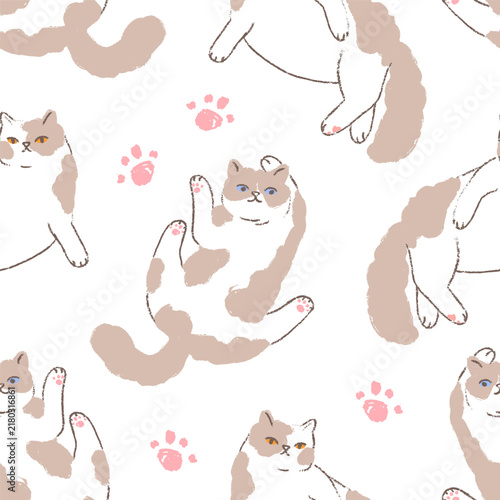 Cute cats, seamless pattern. Seamless background with cat pets, cute domestic...