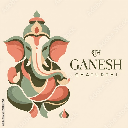 Modern Abstract Ganesha Illustration for Shubh Ganesh Chaturthi Festival Celebration