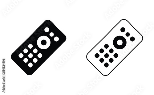 Black and white remote control icons set isolated on white background