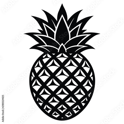 Black and white pineapple illustration vector isolated on white background