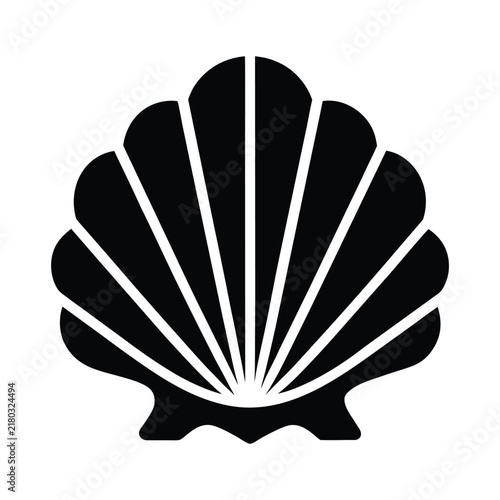 Black and white scallop shell icon design isolated on white background