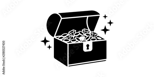 Fotografía Black treasure chest overflowing with gold coins and diamonds on transparent background