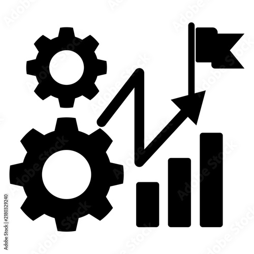 Double Gear with Growth Chart and Flag Strategy Icon