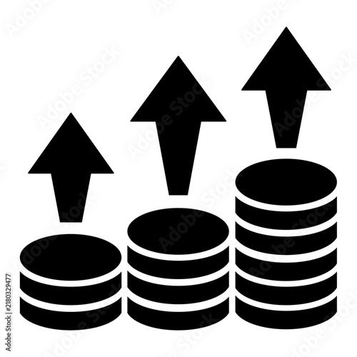 Three Coin Stacks with Upward Arrows Income Growth Icon