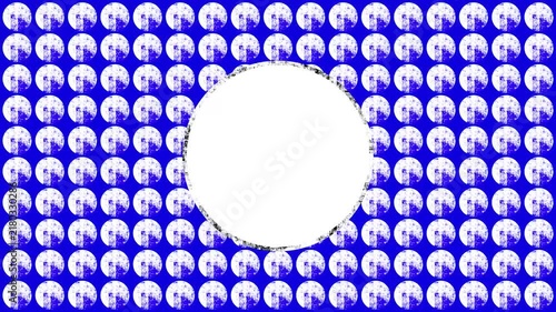 Abstract Blue Glitch Pattern with Central White Circle Frame