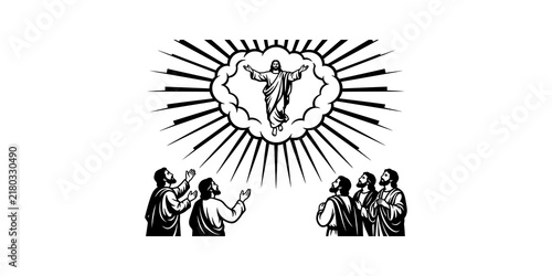 Fotografía Jesus christ ascension to heaven black and white line art drawing for religious easter holiday design