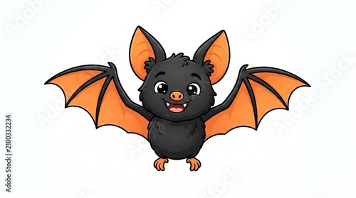 Cute cartoon bat character with large wings and playful expression
