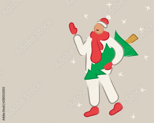person carrying a Christmas tree in winter