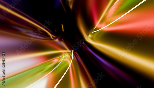 Abstract colorful streaks and dynamic light trails on Black background