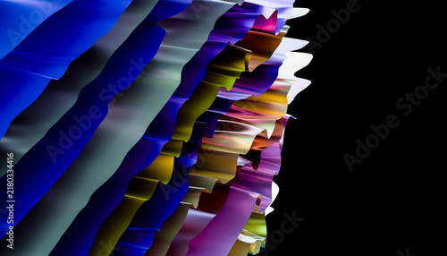 Folded colorful paper sheets with curved edges arranged abstractly
