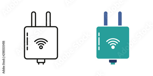 Wi-Fi extender icon with signal waves in flat design style on white background