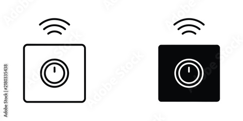 Wireless Timer Button with Signal Icon in Outline and Solid Black on White Background Minimalist Style
