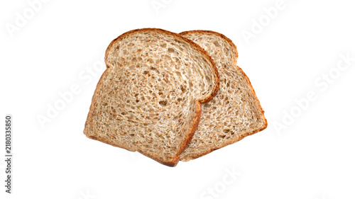 Bild auf Leinwand Two slices of multigrain sandwich bread resting together on a white background w