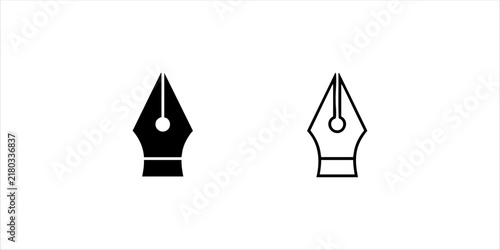 Minimalist fountain pen nib icon set in solid and outline vector style for design and illustration