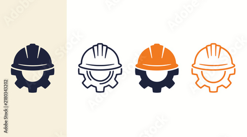 Construction safety helmet and gear icon set for engineering and industrial maintenance
